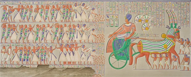 Basrelief ved Medynet-Abou, Kongernes Palads i Theben, bind I, plade 12, fra 